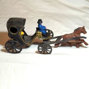 Vintage Cast Iron Horse Drawn Carriage with Driver and Rider
